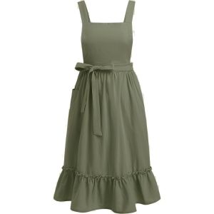 MI LI Ruffled Hem French Pastoral Apron Solid Color Vintage Retro European Apron Kitchen Clothes Adjustable Baking Apron Garden Work