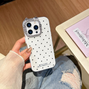 Full screen round wave dot 2-in-1 hard case for iPhone 11 12 13 14 15 16 Pro Max Anti drop protective cover for rhinestone lens frame for iPhone13 case casing
