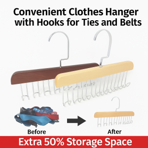 Convenient Clothes Hanger with Hooks for Ties and Belts
