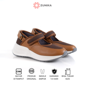 Zunika [NEW COLOR] Yumna Mocha Mousse Sepatu Slip On Wanita Cewek Perempuan Premium Korea Korean Style Velcro Strap
