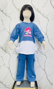 Setelan melody tali serut knit caramel anak usia 3 - 10 tahun / one set kombinasi motif karakter celana cargo terbaru