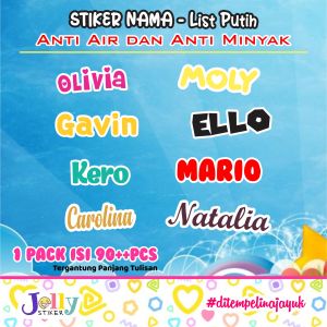 Stiker Nama Sendiri Custom List Putih Sticker Anak Waterproof Buat Buku Tulis Botol Tumbler Anti Air dan Anti Minyak