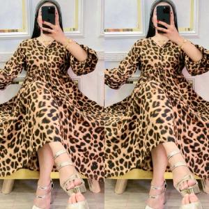 Dress Wanita INARA RESLETING Macan Bahan Katun Rayon Ld 110-120 Pb 138 Busui Frendly Tali Pinggang Lengan Balon