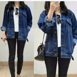 Jaket Jeans Wanita Biru Biowash M~Xxxl - Atasan Denim Tebal untuk Wanita