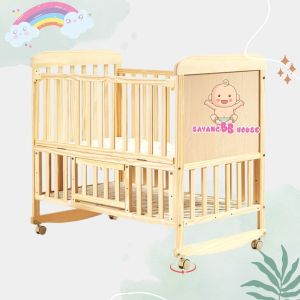 (BD200 BB Cot) Multifunction Natural Double Storey baby Wooden Cot Rocking (wooden cot with bedding set) Baby Cot Baby Crib