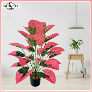 JACIRCLE Red Leaf Artificial Flower Fake Artificial Plants Decoration Simulated Bonsai Potted Decor Home Room