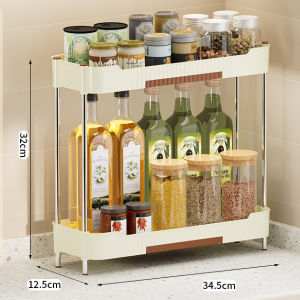 2-layer Kitchen Spice Rack Organizer Sturdy Condiments Rack Desktop Large -Capacity Storage Rack With drip tray design