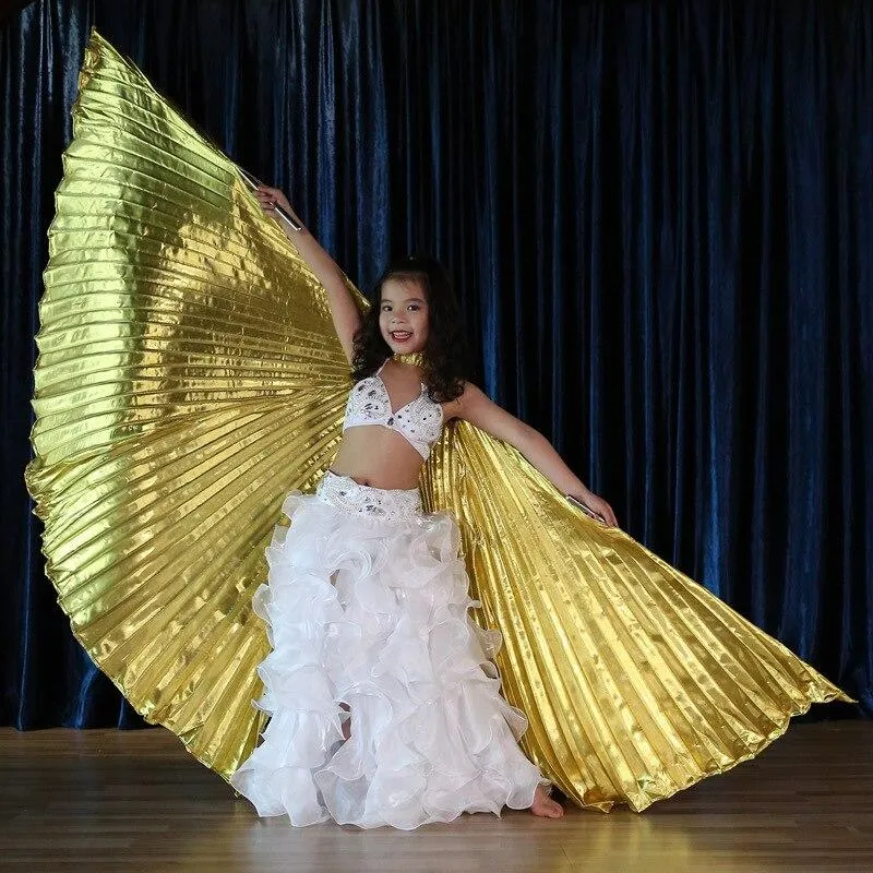 Children Dance Wear Performance Props Belly Dance Accessories Egyptian  Wings Non-Slit Gold/silver Isis Wings With Sticks