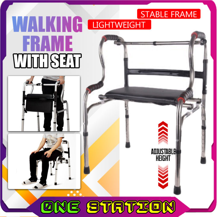 Foldable Stainless Steel Walker chair sitting safety lock Walking ...