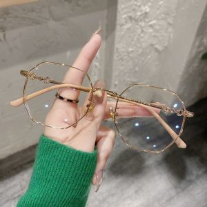Ultra light polygon gold wire large frame myopia glasses anti-blue eyes protect women from radiation face small