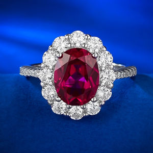 s925 Sterling Silver European American Style Classic Sythentic Pigeon Blood Red Ruby 7x9mm Wedding Ring