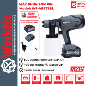 Máy phun sơn pin Workfix WF-SG800ML Lưu lượng phun 650ml/phút Dung tích bình chứa 800ml Bảo hành chính hãng ( Bảo Hành 12 Tháng )