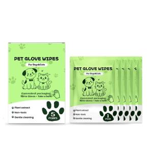5 Pairs Gentle Pet Wipe Gloves Travel Friendly Formula Eliminates Dirt Odor Disposable Mitts For Cold Weather Grooming