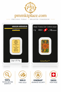 2g Argor Heraeus Gold Kinebar (2 gram Fine 999.9 Swiss Gold Bar) - pmmktplace
