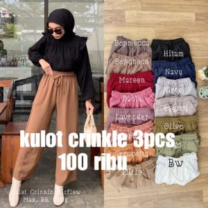 100rb get 3pcs kulot wanita bahan kringkel variasi kancing size M L XL XXL XXXL