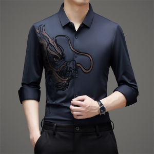 Mens casual long-sleeved shirt Dragon featuring shirt Anti-fading 3d cutting fashion shirt
