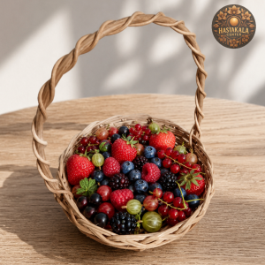 Keranjang Rotan / Rattan Mini - Bulat Mangkok Bertangkai Warna Natural uk. 15X6 cm