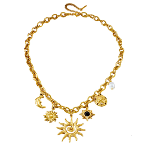 Thép không gỉ mặt trăng và Mặt trời Mặt Dây chuyền chuỗi dây có thể điều chỉnh chiều dài neckchain thanh nhã món quà sành điệu cho phụ nữ