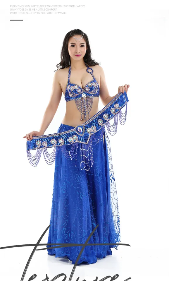 Belly Dance Costume 3pcs Bra&Belt&Skirt Sexy Oriental Dancing Women Clothes  Set Bellydance Performance Wear Set