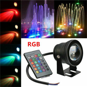 Angelila 12V RGB Color Changing LED Flood Light Waterproof Garden Fountain Pond Pool Aquarium Lights Outdoor Rockery Lawn Landscape Lighting with Remote Control 10W Spotlight Bulb