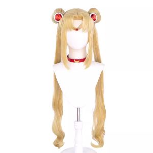Anime Sailor Moon Wig Tsukino Usagi Cosplay Golden Yellow Princess Serenity Long Curly Synthetic Hair Costume Wig for Halloween2026
