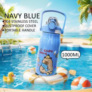 1000ML Capybara Tumbler With Straw 304 Stainless Steel Portable Botol Air Tahan Sejuk Kapibara 大容量卡皮巴拉保温杯1L