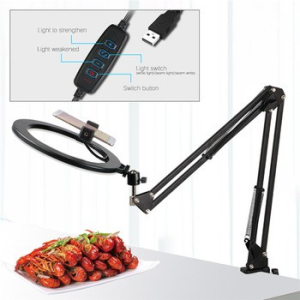 Tenwish Dimmable LED Selfie Ring Light With Long Arm Holder Desk Stand Camera Phone USB Photography Light Ringlight For Photo Studio