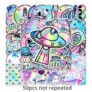 50PCS Holographic Laser Planet Astronaut angkasa luar Graffiti berwarna-warni kalis air Sticker hiasan Laptop kereta motosikal basikal Skateboard Sticker
