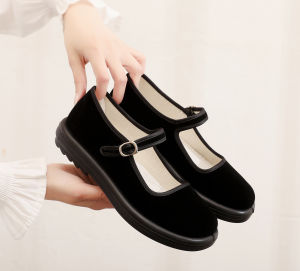 [Free Shipping] WomenS Soft-Soled Non-Slip Flat Black Single-Strap Canvas Shoes Suitable For Hotel Staff And Cleaning Work