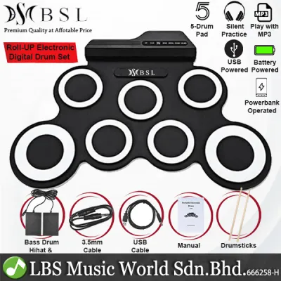 BSL G3002 Foldable Digital Drum Roll-Up Pad Electric Portable Compact Size Kit Practice Set With USB