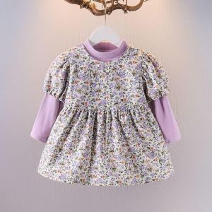 X BABY Dress Gaun Anak Perempuan Lengan Panjang Katun Bunga 2 in1 Elegan Style Usia 6 Bulan - 3 Tahun