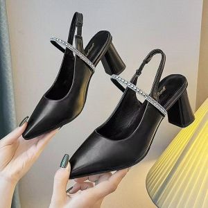 Free Shipping Baotou Chunky Heel Sandals Niche Evening Style Girls Single Shoes Rhinestone High Heels Perfect With Dresses