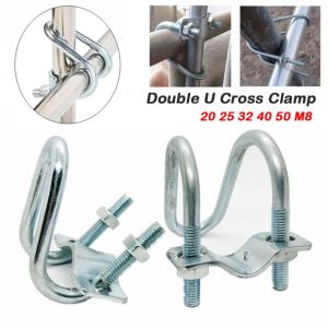 GTRBFDS 20 25 32 40 50 M8 Double U Cross Clamp Screw Connector Galvanized Pipe Clamp Durable Steel Scaffolding Clamp Tube Pipe Fixing