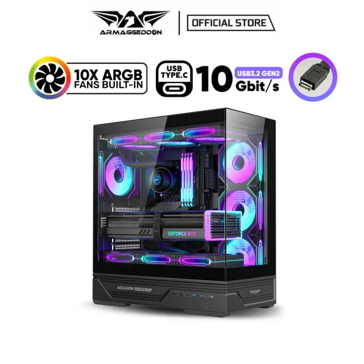 Armaggeddon Aquaron Xtreme X10 ATX Gaming PC Case | 10 ARGB Fans Included | Tempered Glass