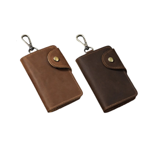 Modern Retro PU Keychain Wallet For Business Traveler Large Capacity Slim Holder Waist Attachment Accessory