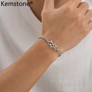 Kemstone Mens Stainless Steel Bracelet with Thorn Chain Design – Minimalist Punk Style Jewelry