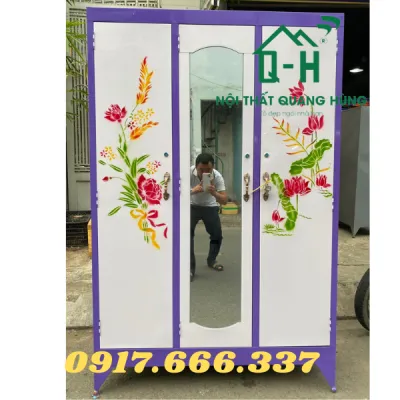 TỦ SẮT 3 CÁNH ĐỰNG QUẦN ÁO MÀU TÍM GIÁ RẺ - HÌNH ẢNH THỰC TẾ