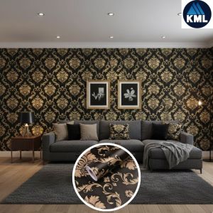 Wallpaper Sticker Dinding Motif Batik Hitam Gold