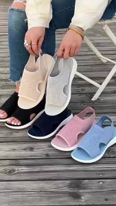[Free Shipping] Summer Fashion Casual Beach Shoes For Women Slip-On  Sandals Flat Hollow Open-Toe Roman Shoes For Women