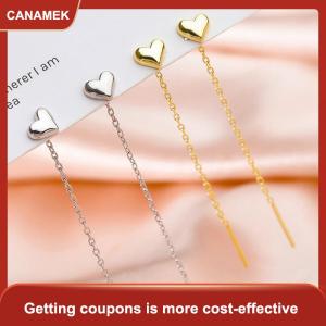 【CANAMEK 】 1Pair Trend Long Wire Tassel Thread Chain Climb Star Heart Beads Pendants Drop Earrings For Women Straight Hanging Ear Jewelry
