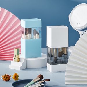 homebro กล่องเก็บแปรงแต่งหน้าแบบมีฝาปิด ที่เก็บแปรงแต่งหน้า เพื่อความเป็นระเบียบ ป้องกันฝุ่นละออง 2038