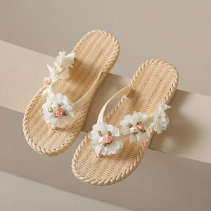 [Free Shipping] Cloth Flowers Flower Flip-Flops WomenS Summer Outdoor Wear-Resistant Non-Slip Flat Bottom Flip-Flops Flip Flops Beach Shoes For Women
