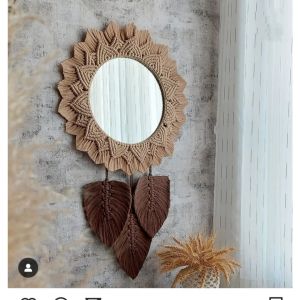 1Set macrame  JUMBO + cermin+daun / Macrame mirror / Cermin aesthetic / Cermin viral / Cermin mewah / Cermin gantung