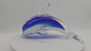 Colored Crystal Glass Dolphin Figurine Statue Collectibles Creative Indoor Art Sculpture Sea Animal Statue for Home Office Decoration (Deep Blue L: 5.9" x W: 2.36" x H: 3.54")