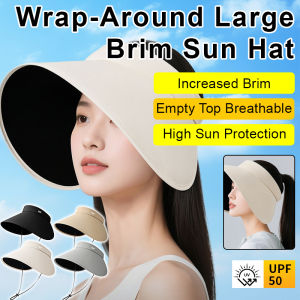 🧢Full Face Sun Hat for Women Summer Anti-Ultraviolet Enlarged Brim Hollow Top Sun Hat Wrap-Around Ice Silk Sun Hat全脸防晒帽