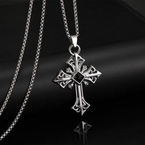 1PC 60cm Hip Hop Cross Pendant Titanium Steel Necklace Trendy Mens Jewelry Stainless Chain