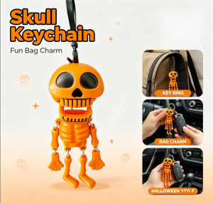 Trendy Halloween Skeleton Keychain with Head Design Bag Hanging Decoration Spooky Key Holder