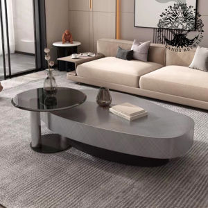 Bàn trà sofa bàn phòng khách bàn cafe nội thất nhập khẩu mẫu bàn đôi mặt hạt xoài sơn phủ inox mạ phay xước