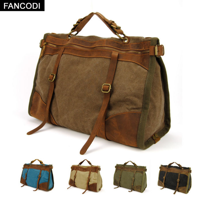 Canvas Bags Military Leather Duffle Bag Vintage Travel Bag