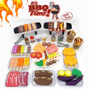 80pcs Kids Simulation BBQ Pretend Play Kitchen Kids Toys Cookware Cooking Food Barbecue Role Play DIY Educational Gifts for Children